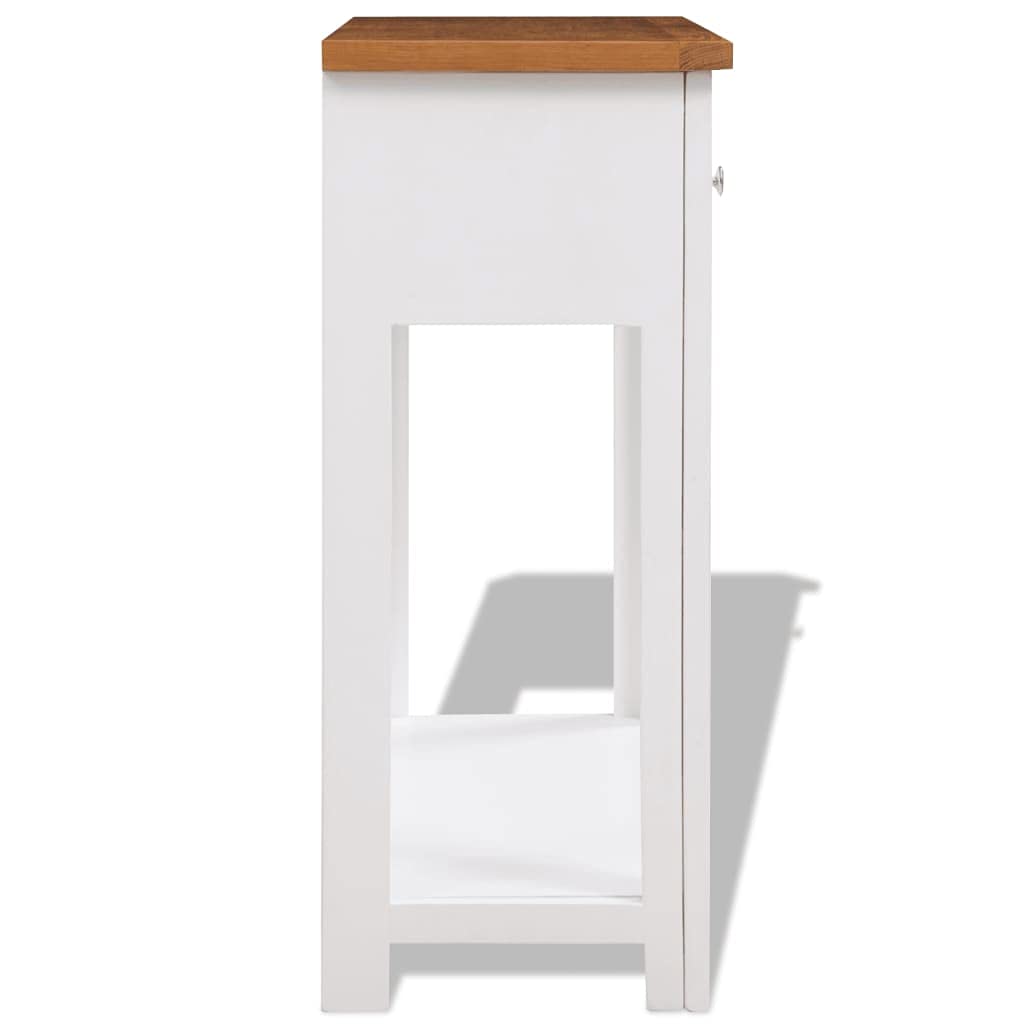 Solid Oak Wood Console Table with 2 Drawer and Shelf O871262
