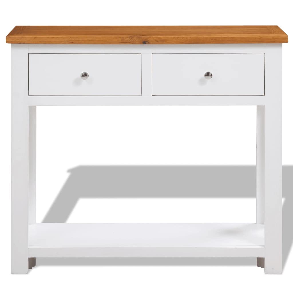 Solid Oak Wood Console Table with 2 Drawer and Shelf O871262