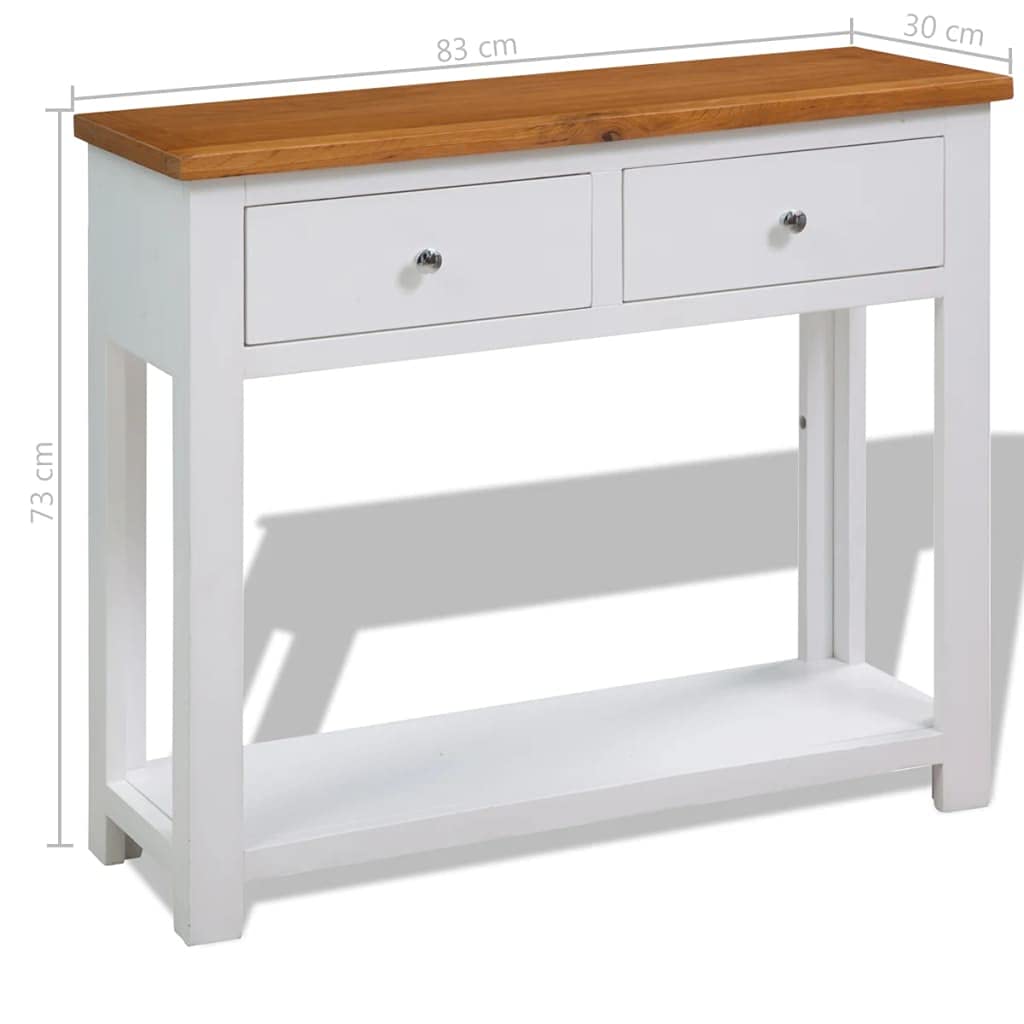 Solid Oak Wood Console Table with 2 Drawer and Shelf O871262