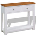 Solid Oak Wood Console Table with 2 Drawer and Shelf O871262