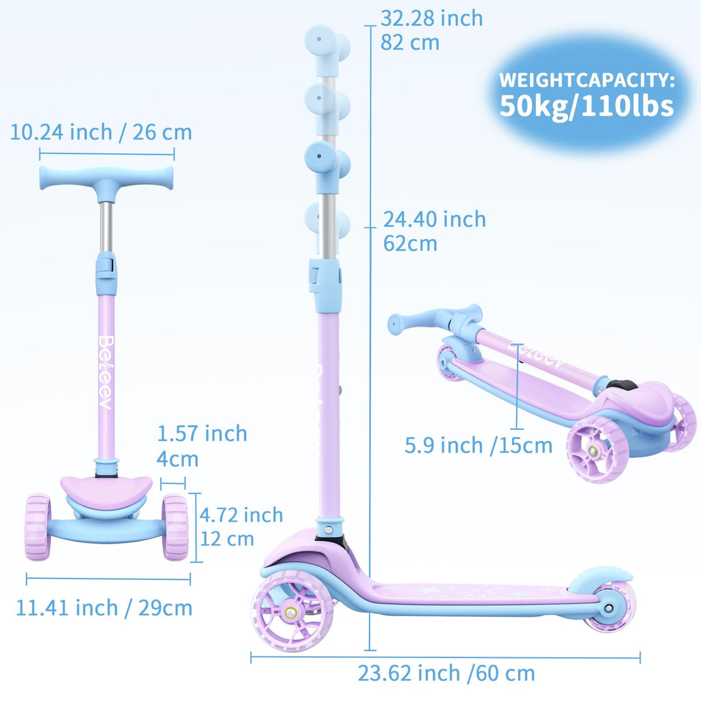 3 Wheel Folding Kick Scooter with LED Light-Up Wheels I2350