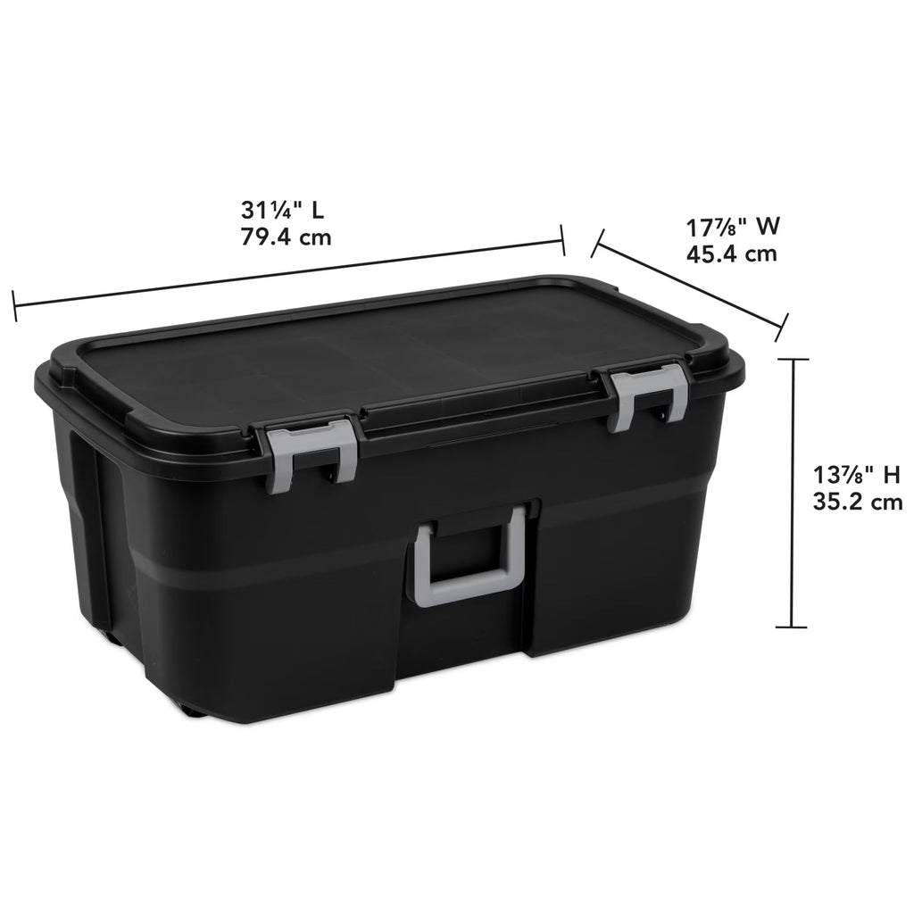 22 Gallon Black Wheeled Plastic Storage Trunk with Lids F632