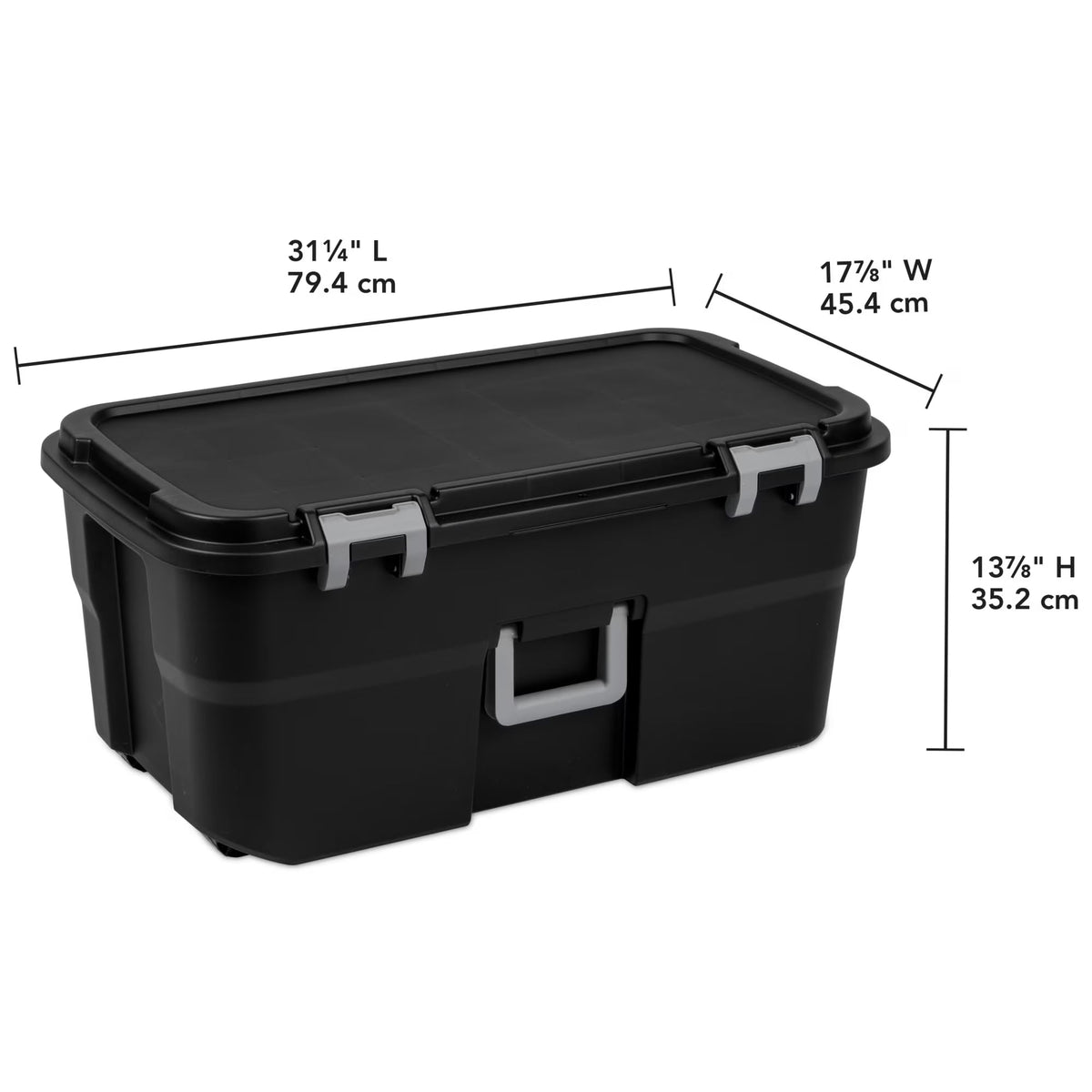 22 Gallon Black Wheeled Plastic Storage Trunk with Lids F632