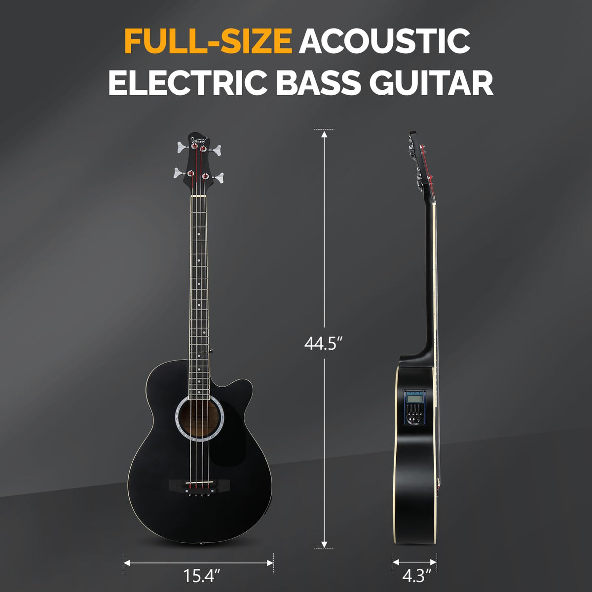 Full Size 4 Strings Acoustic Electric Bass Guitar Kit Matte Black R931