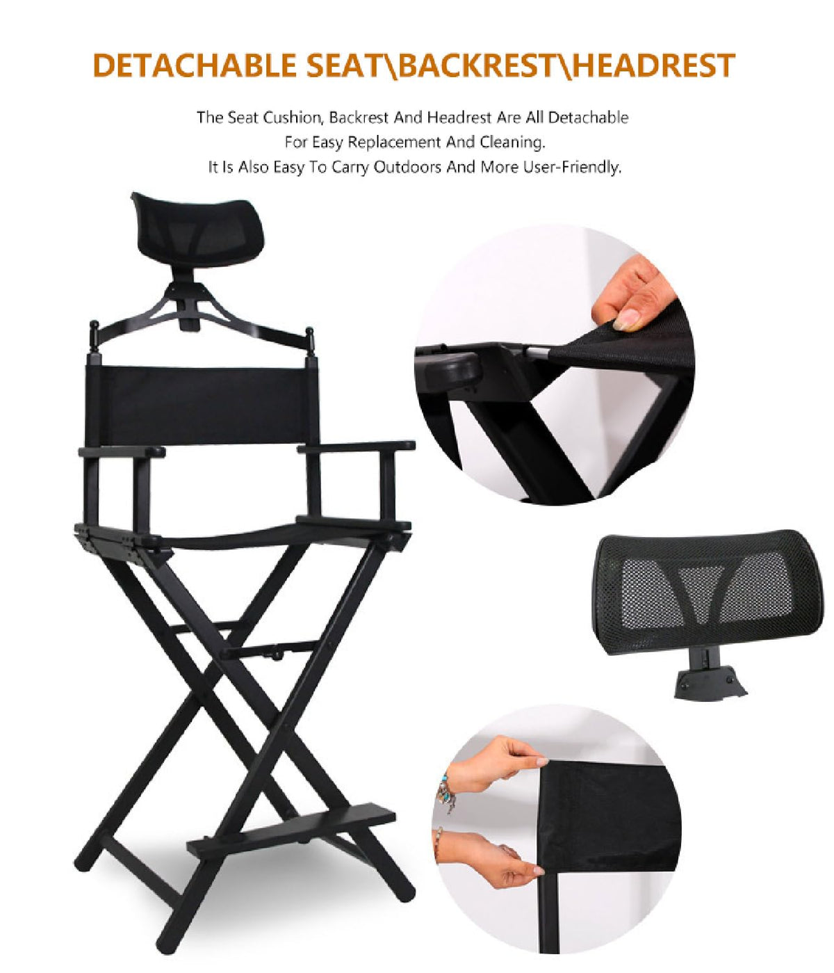 Extra Tall Foldable Makeup Artist Chair with Headrest Z917853