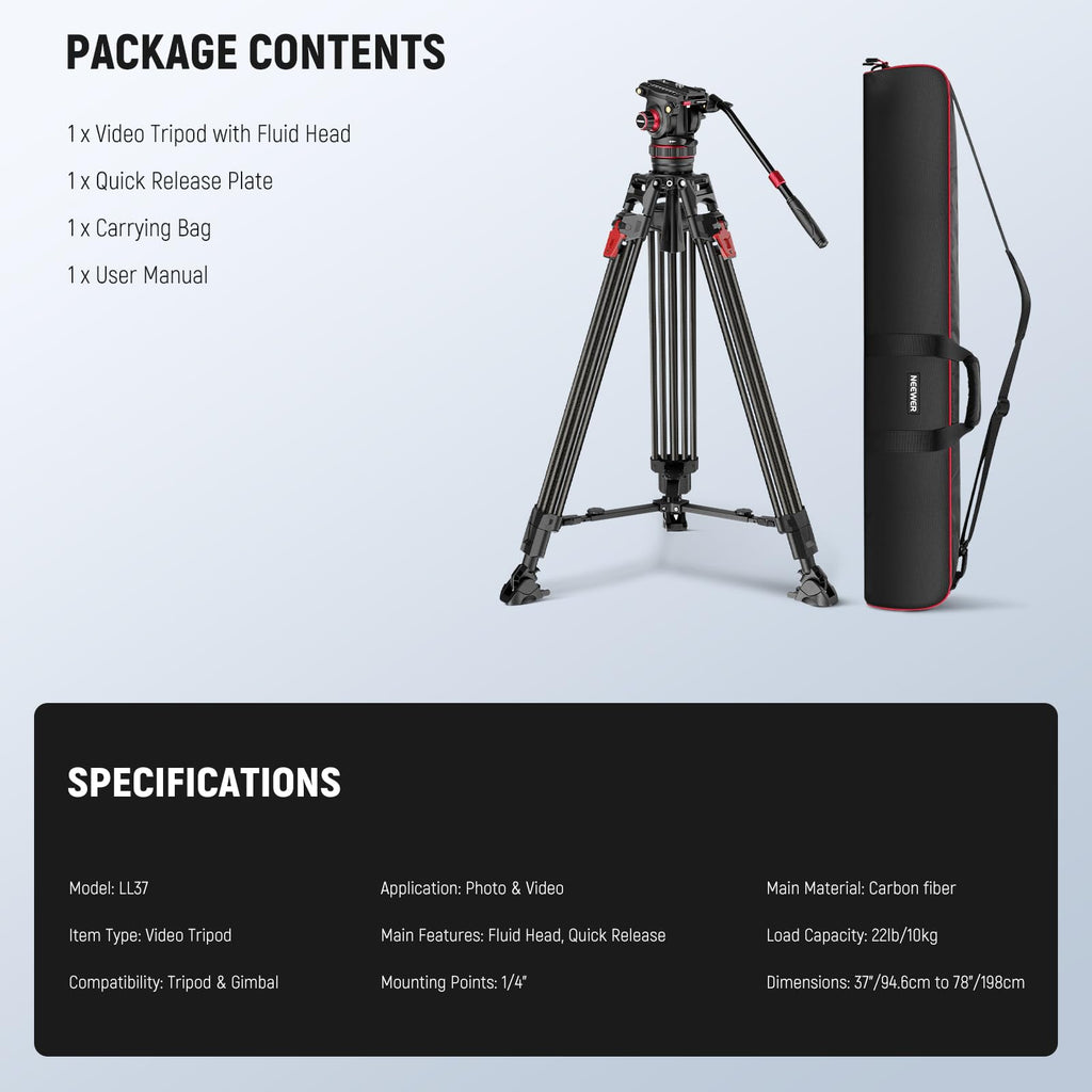 Carbon Fiber Video Camera Tripod with Fluid Head U5809