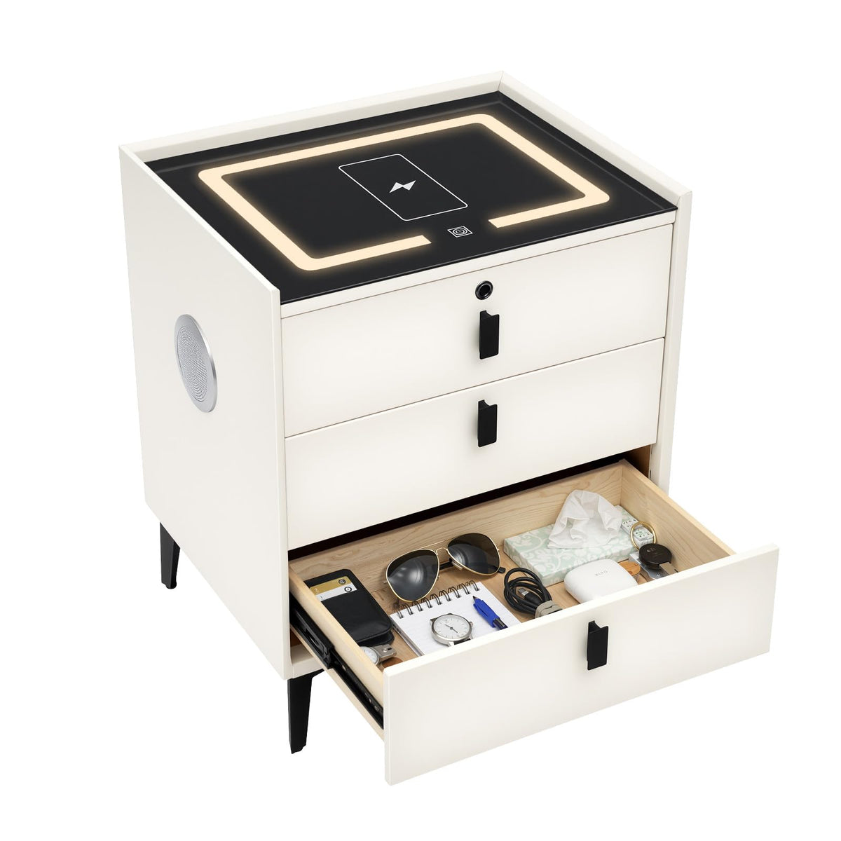 3 Drawer Smart Nightstand with Bluetooth Speaker USB Charging G286251