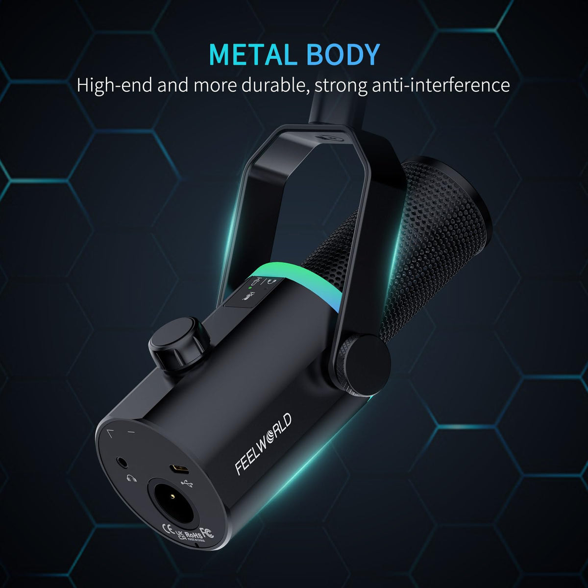 Black Metal Dynamic Microphone with Boom Arm N20276