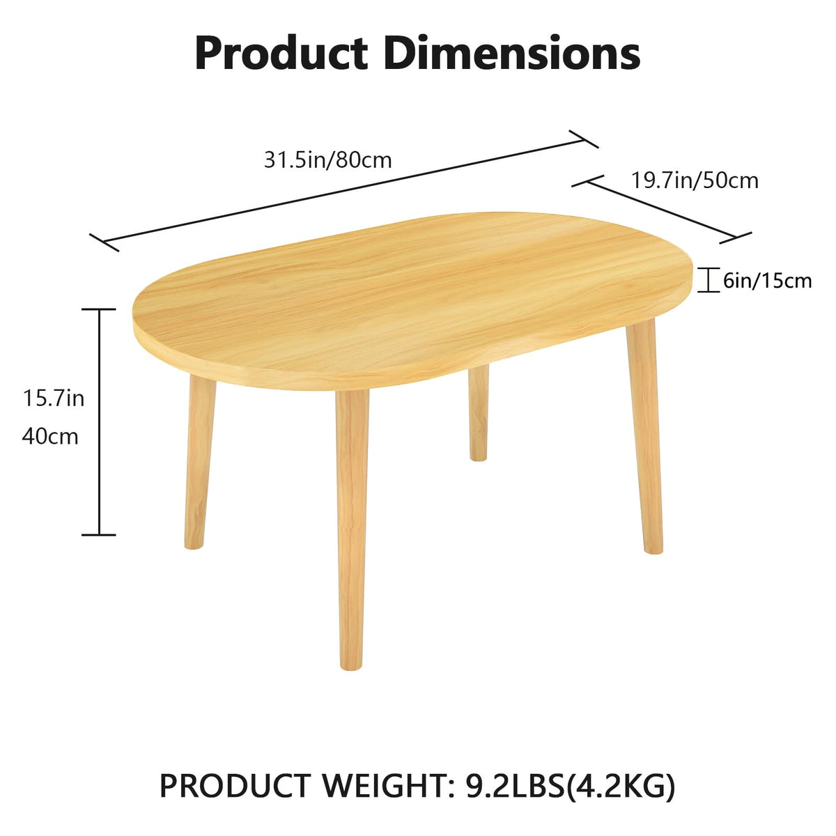 Oval Coffee Table Natural 19.7"D x 31.5"W x 16"H P957