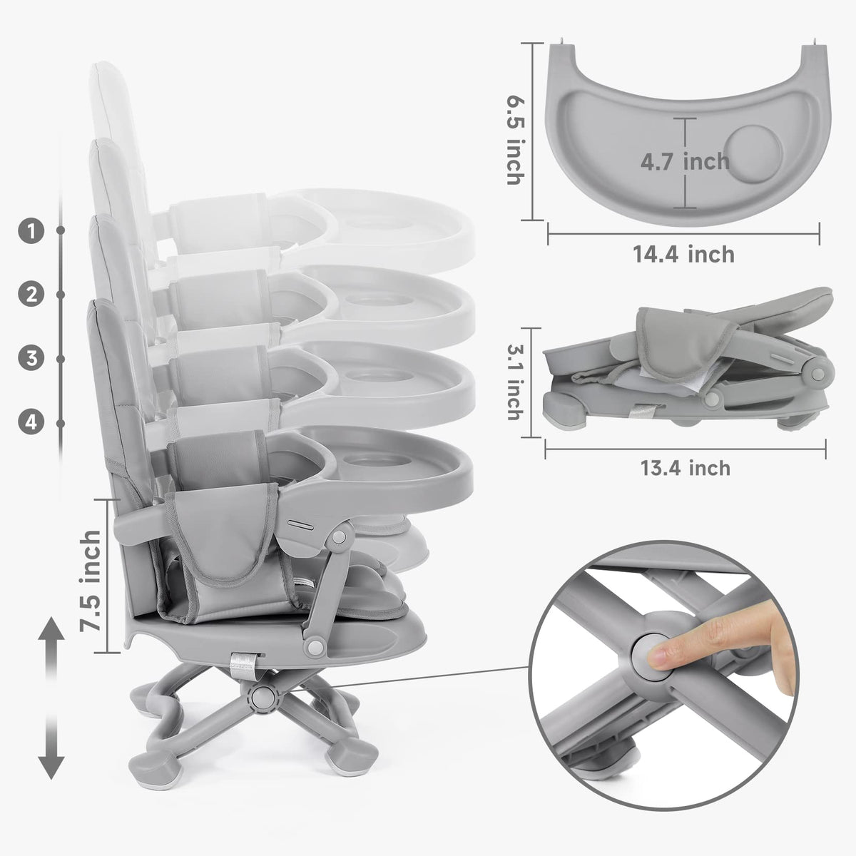Foldable Baby High Chair Booster Seat with Removable Tray G118