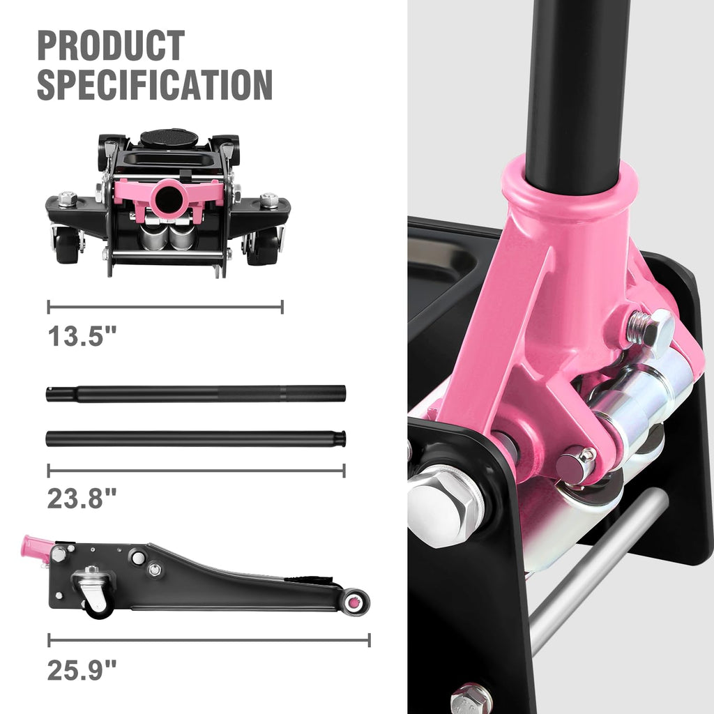 Low Profile Hydraulic Trolley Floor Jack 3 Ton Pink O5992