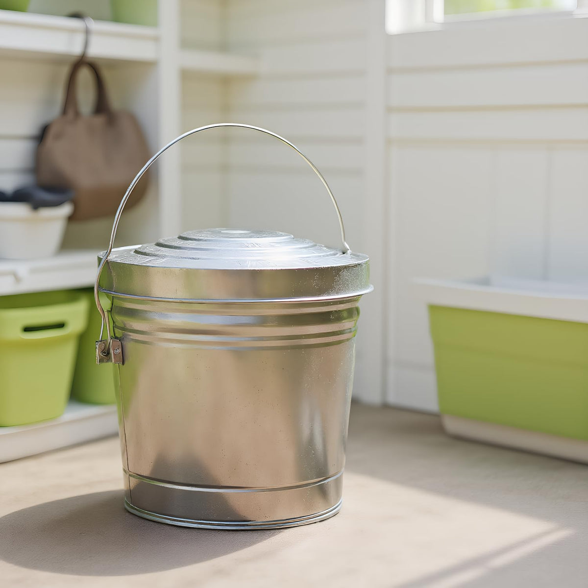 6-Gallon Galvanized Steel Storage Can with Lid Q826