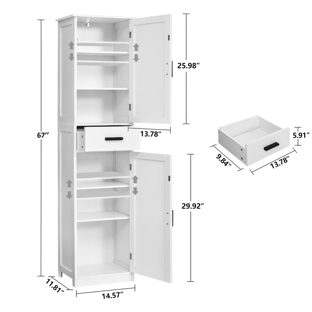 67'' Tall White Storage Cabinet with 4 Shelves & 2 Doors M6323
