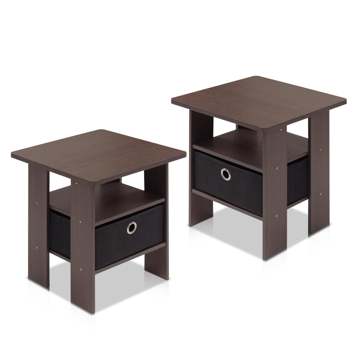 Brown Set of 2 Side Table with Storage Bin Drawer O8277