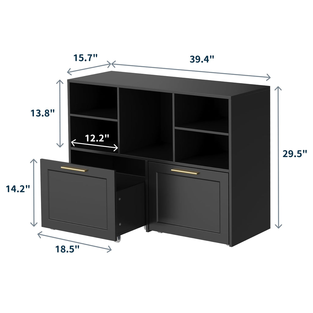 Black 2 Drawer Lateral File Cabinet with Open Storage Cubes I53628