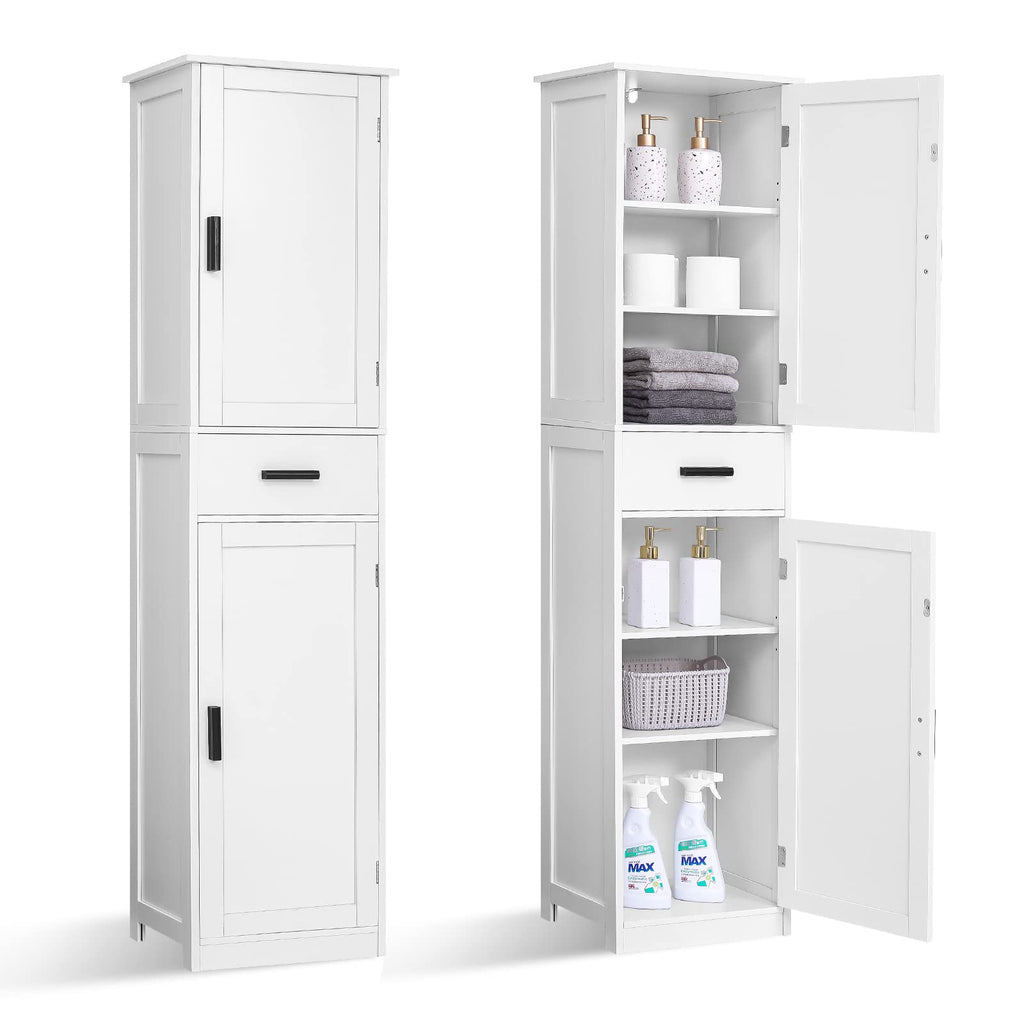 67'' Tall White Storage Cabinet with 4 Shelves & 2 Doors M6323