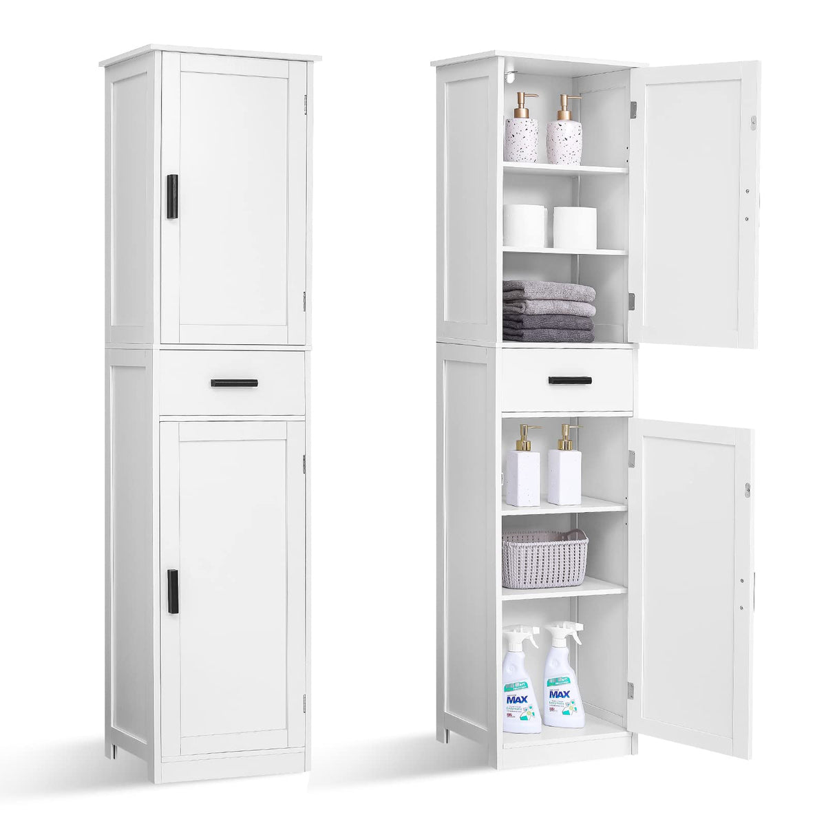 67'' Tall White Storage Cabinet with 4 Shelves & 2 Doors M6323