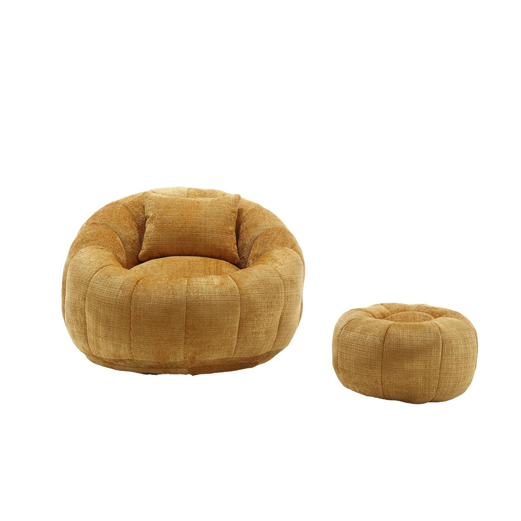 Yellow Chenille Memory Foam Bean Bag Chair with Ottoman B7404