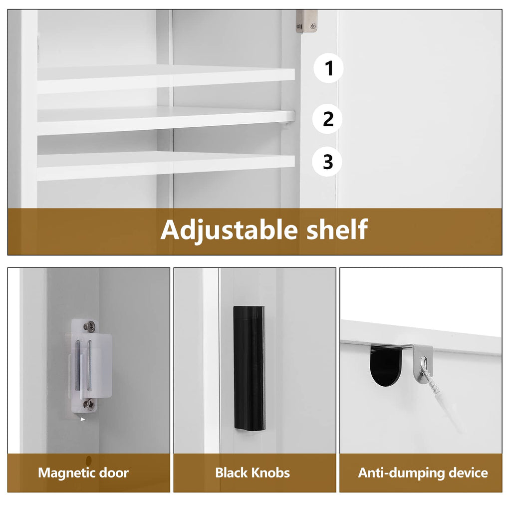 67'' Tall White Storage Cabinet with 4 Shelves & 2 Doors M6323
