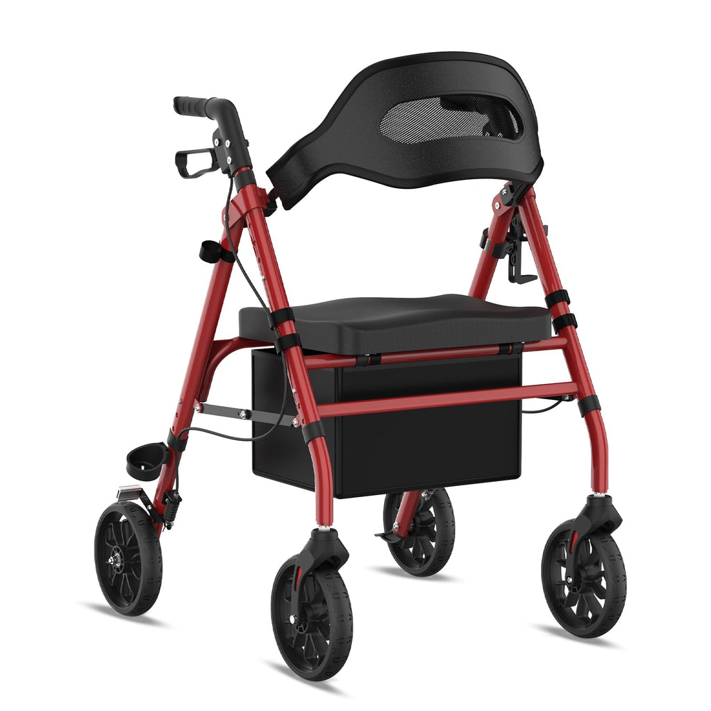Foldable Rollator Walker with Seat, 8" Wheels, Red I98517