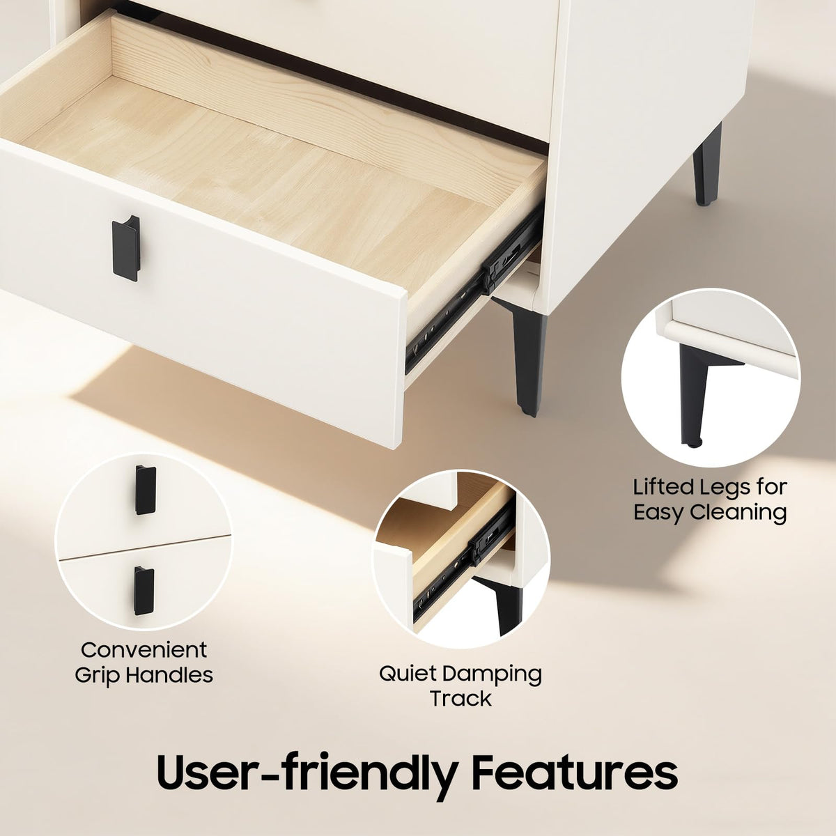 3 Drawer Smart Nightstand with Bluetooth Speaker USB Charging G286251