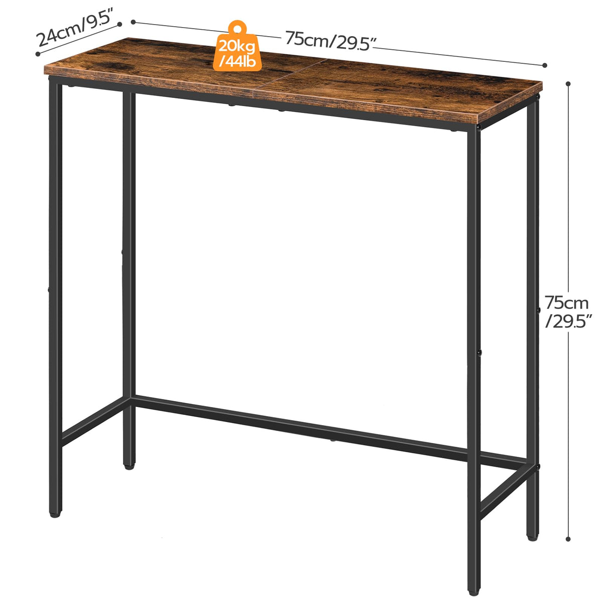 Narrow Console Table, Rustic Brown and Black M11619