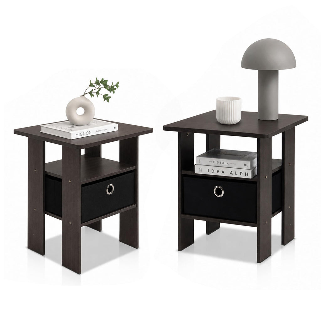 Brown Set of 2 Side Table with Storage Bin Drawer O8277