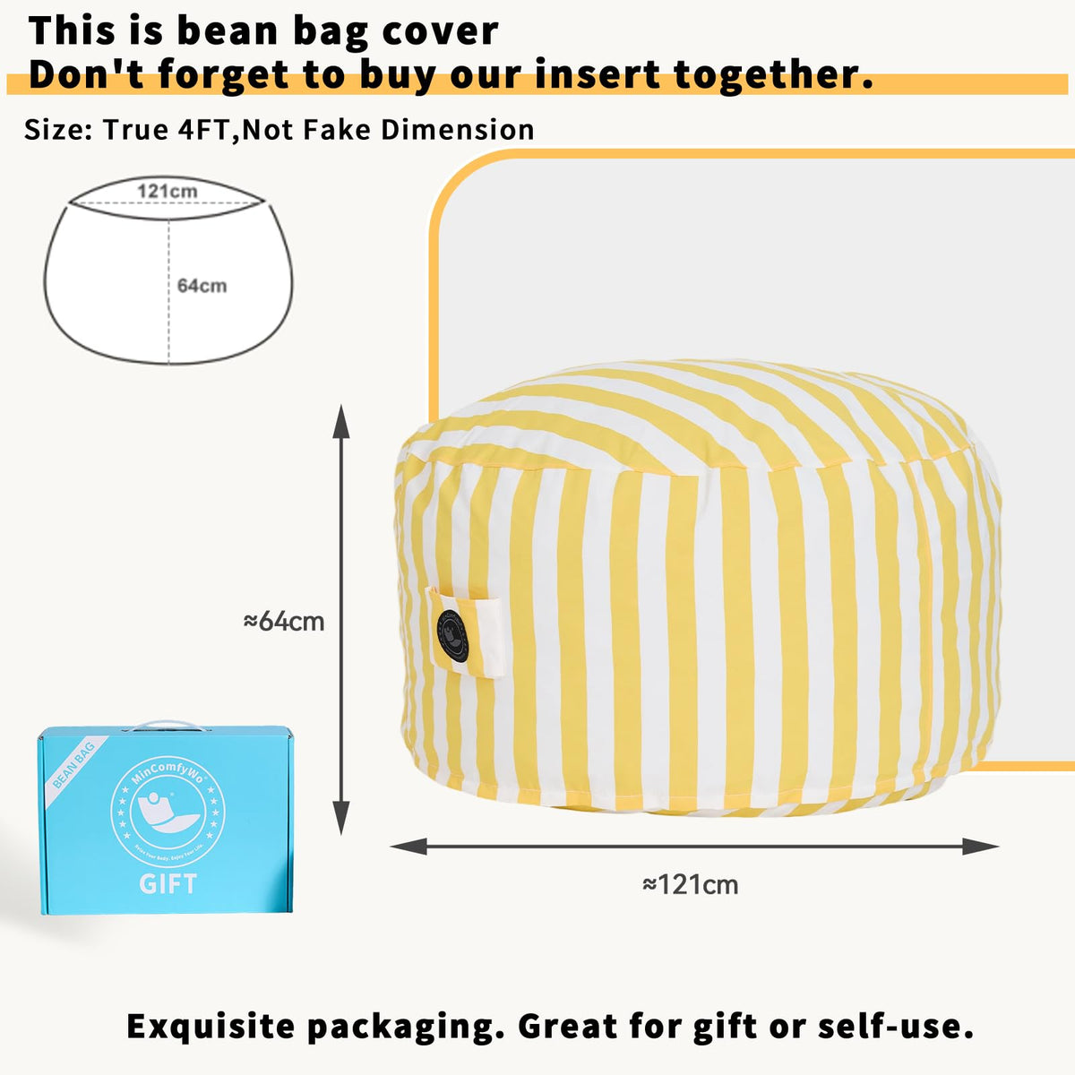 4FT Oversized Waterproof Memory Foam Bean Bag Chair H643087
