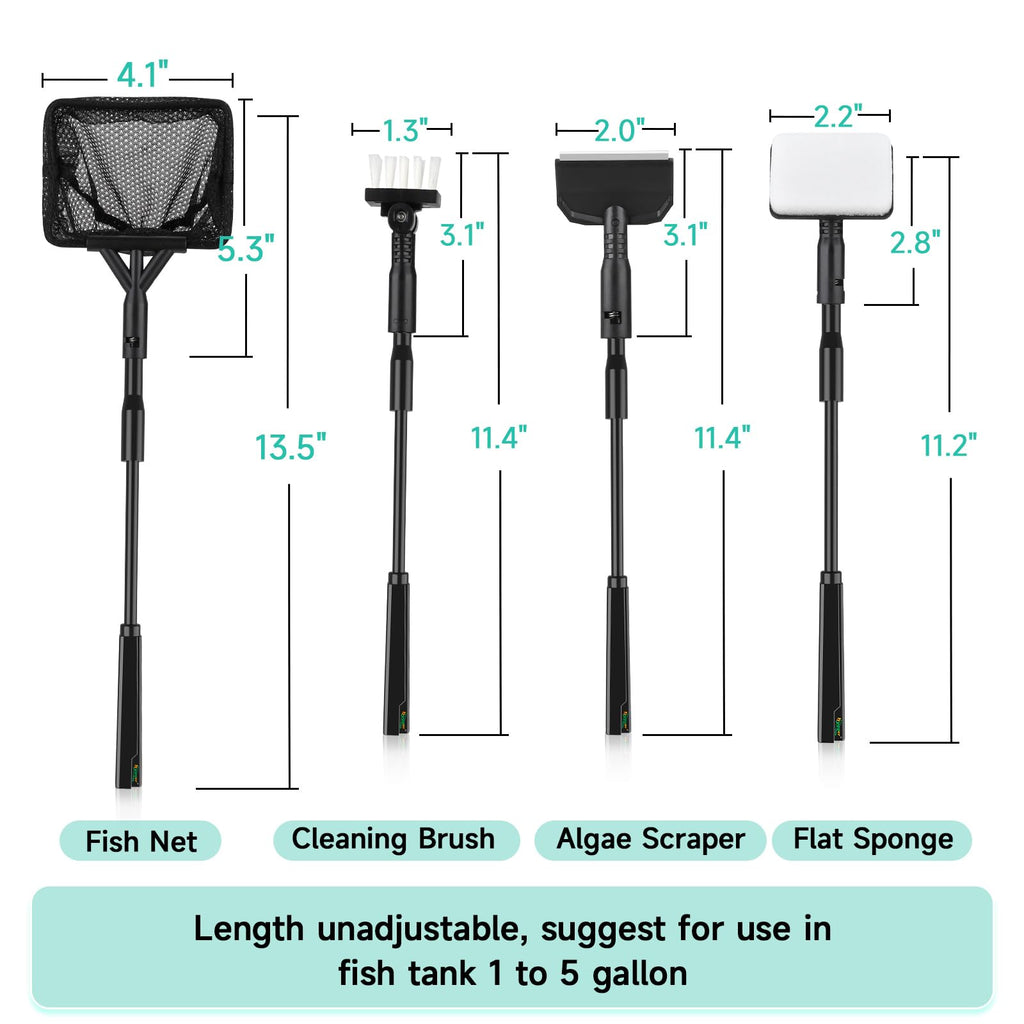 Small 4 in 1 Aquarium Cleaning Tools Kit with Fish Net Algae Scraper Clean Brush Flat Sponge B62451