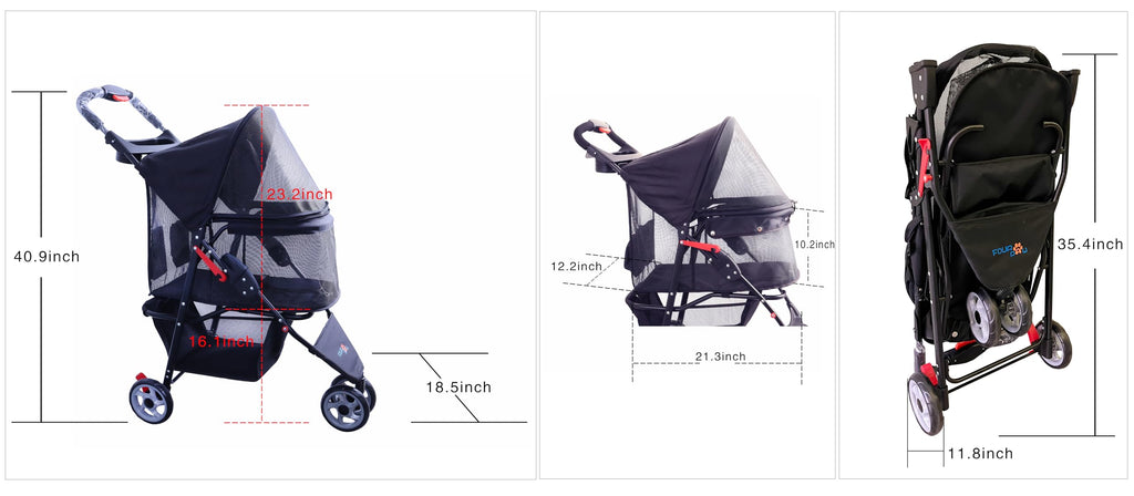 3 Wheels Pet Stroller with Storage Basket T145837