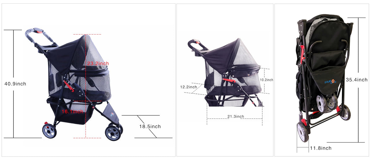 3 Wheels Pet Stroller with Storage Basket T145837