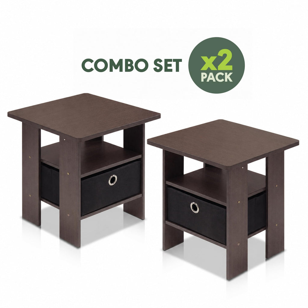 Brown Set of 2 Side Table with Storage Bin Drawer O8277