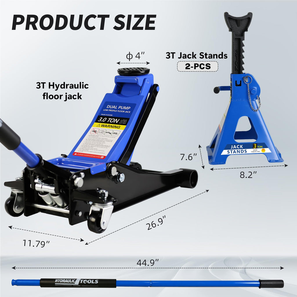 3 Ton Low Profile Hydraulic Floor Jack with Jack Stands X214