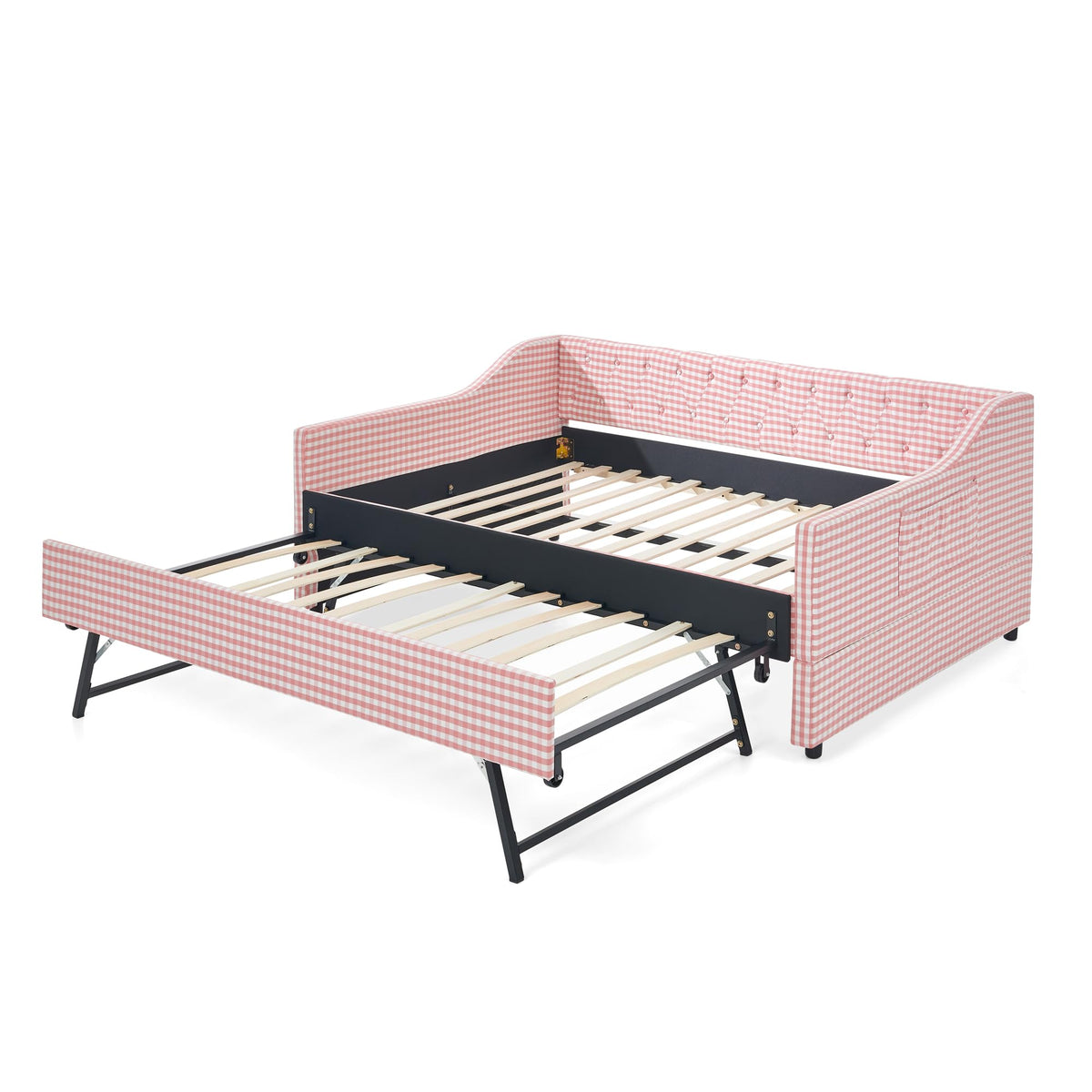 Full Size Upholstered Daybed with Trundle and Side Pocket S619