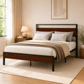 Full Size Metal Platform Bed Frame with Wood Headboard and Footboard K754
