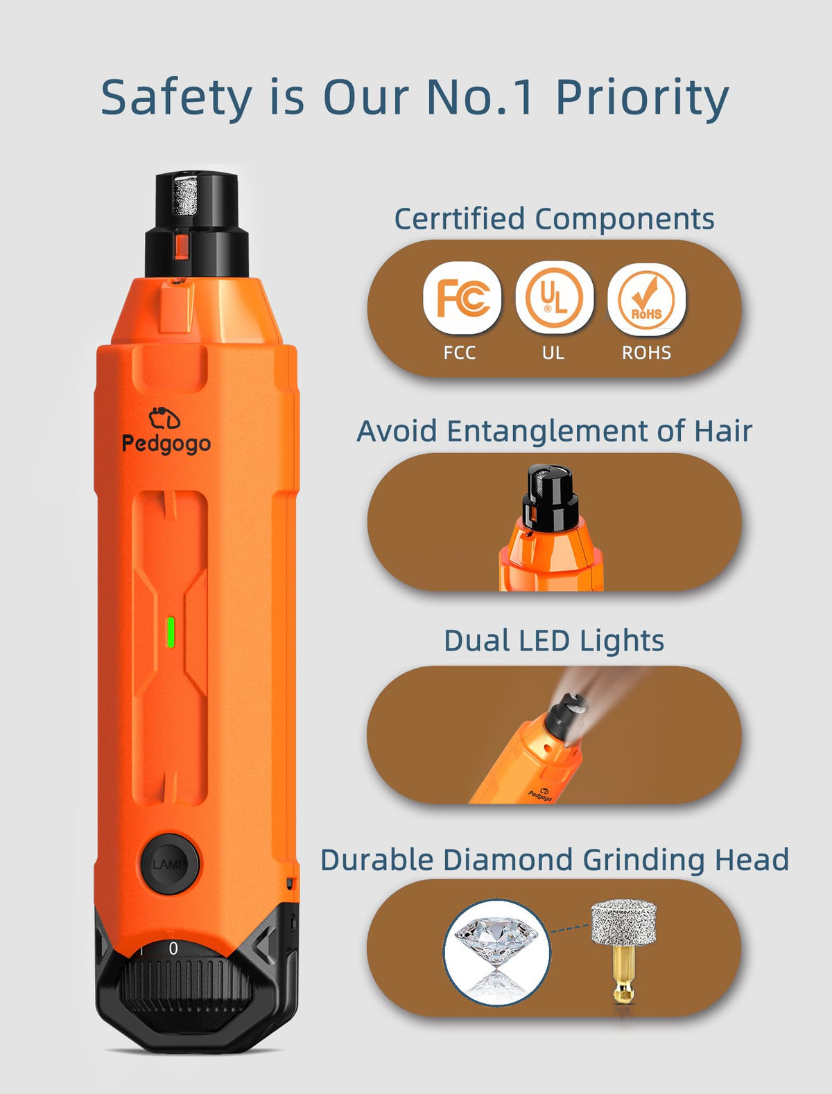 6-Speed Dog Nail Grinder with 2 LED Lights W557