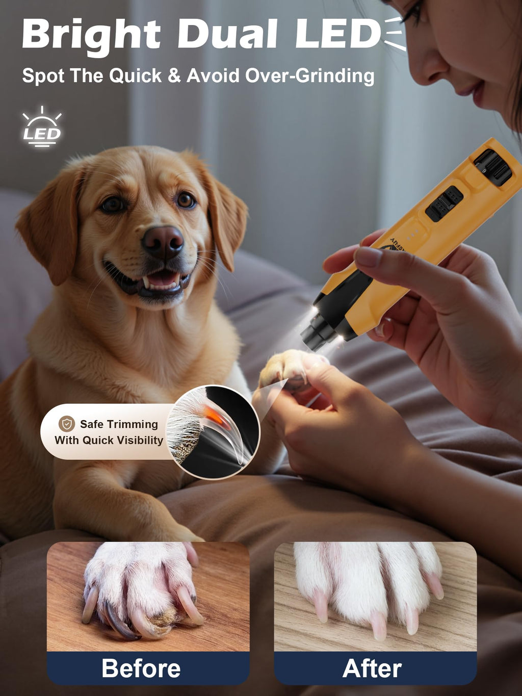 6-Speed Dog Nail Grinder with Dust Cap & 2 LED Lights & 2000mAh Battery P826