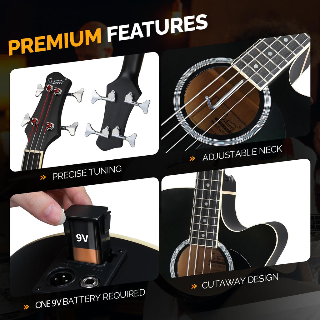 Full Size 4 Strings Acoustic Electric Bass Guitar Kit Matte Black R931