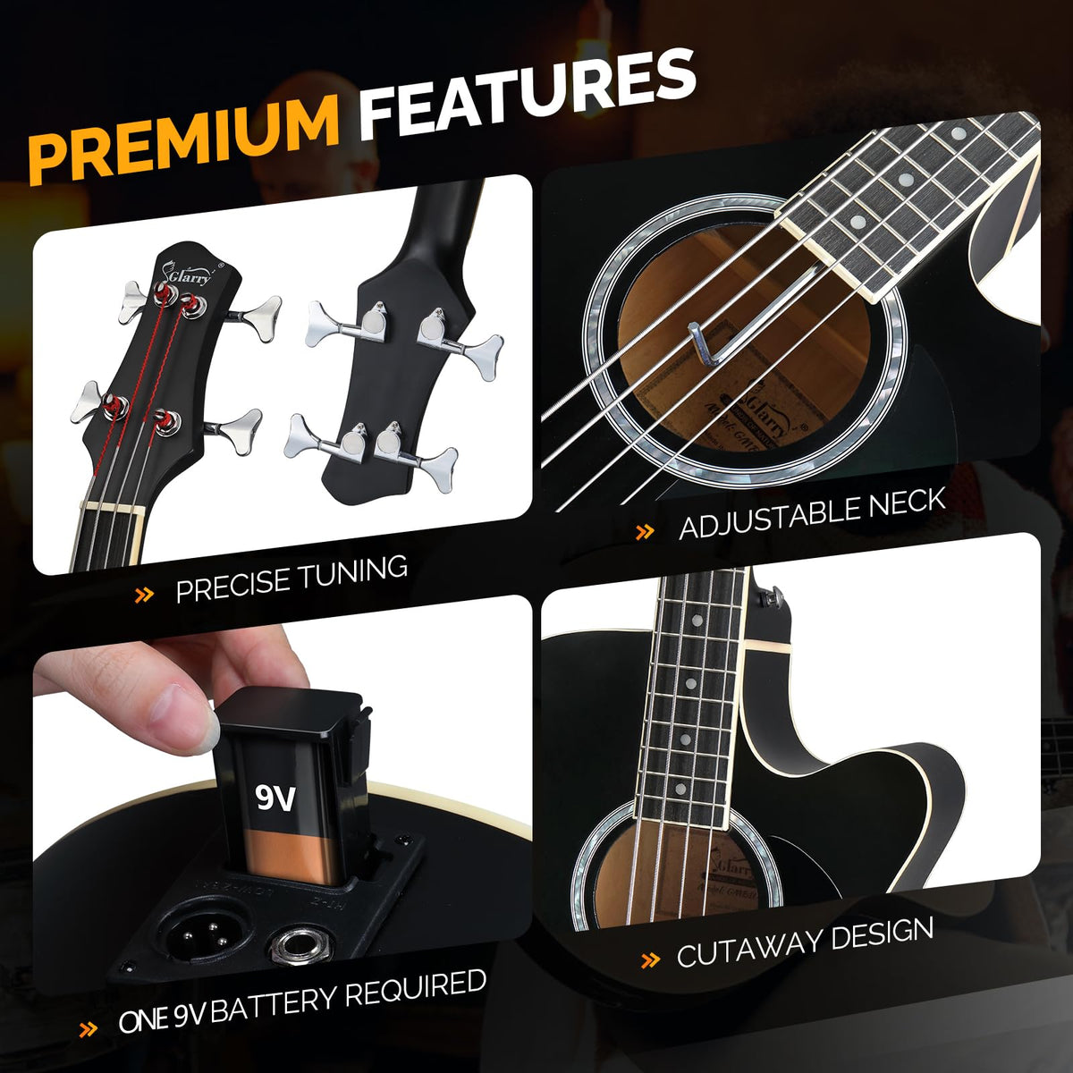 Full Size 4 Strings Acoustic Electric Bass Guitar Kit Matte Black R931