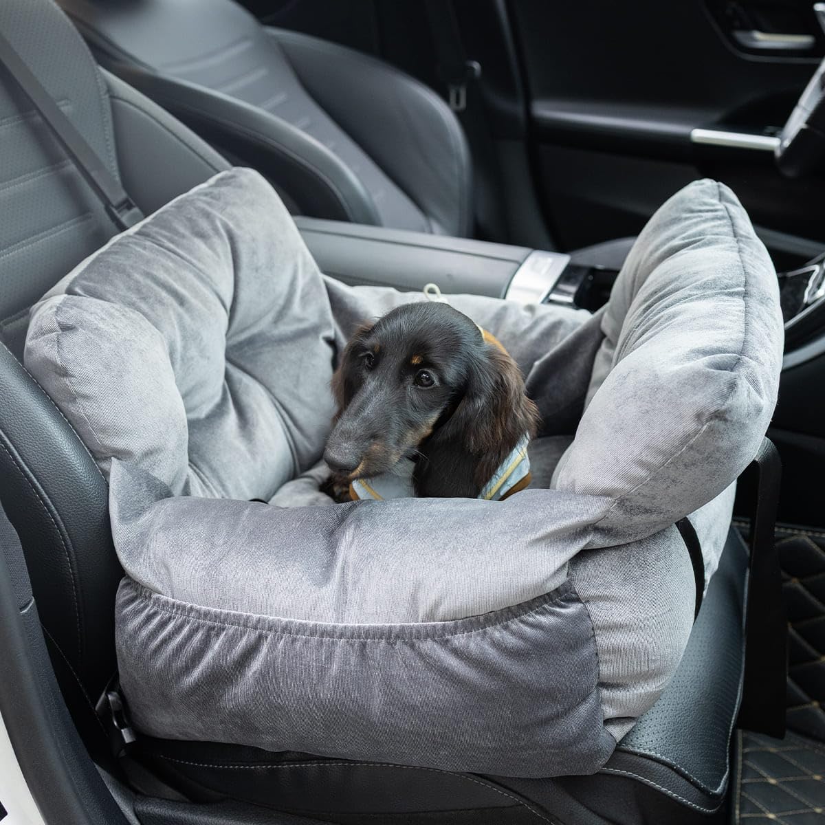 Gray Pet Car Booster Seat for Small Dogs up to 25 lbs O698995