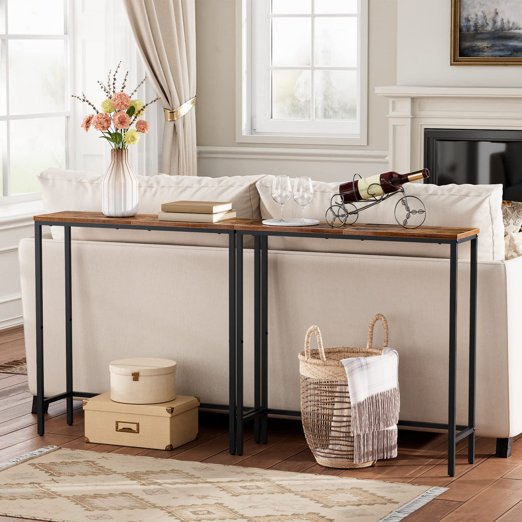Narrow Console Table, Rustic Brown and Black M11619