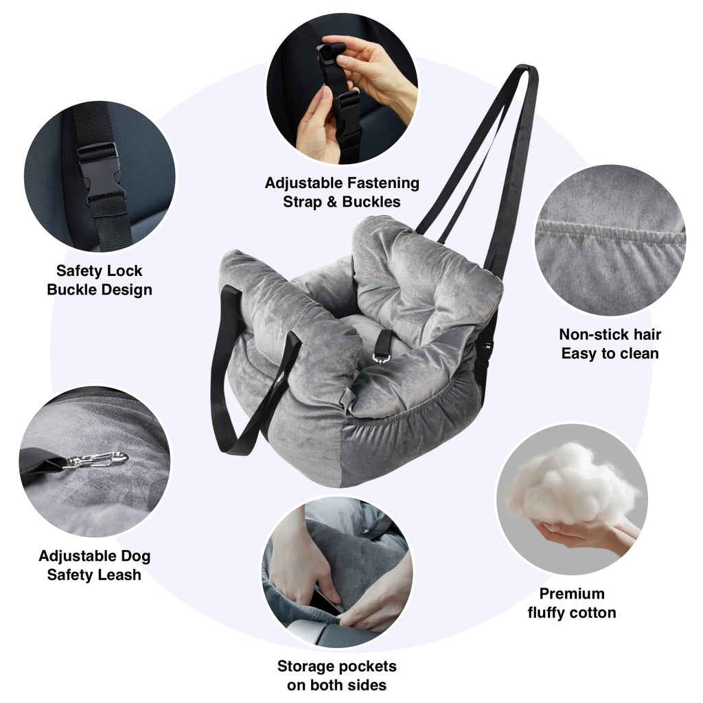 Gray Pet Car Booster Seat for Small Dogs up to 25 lbs O698995