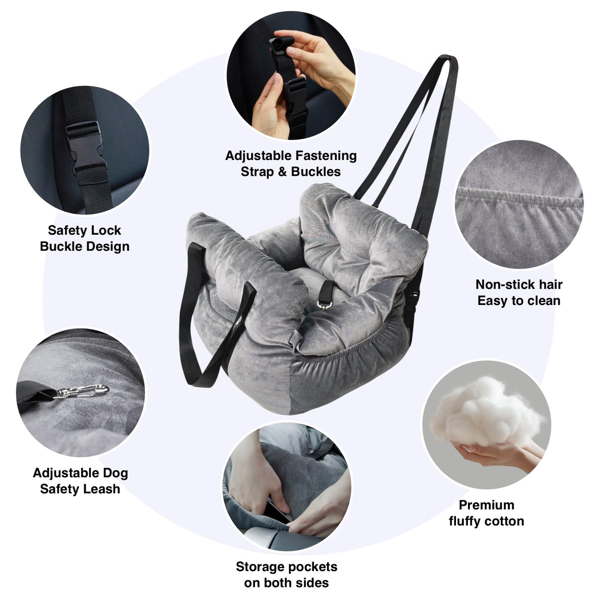 Gray Pet Car Booster Seat for Small Dogs up to 25 lbs O698995