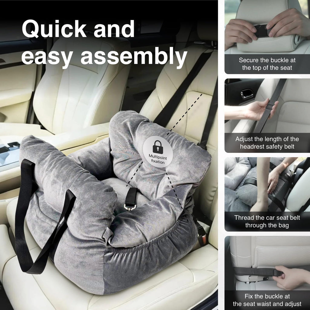 Gray Pet Car Booster Seat for Small Dogs up to 25 lbs O698995