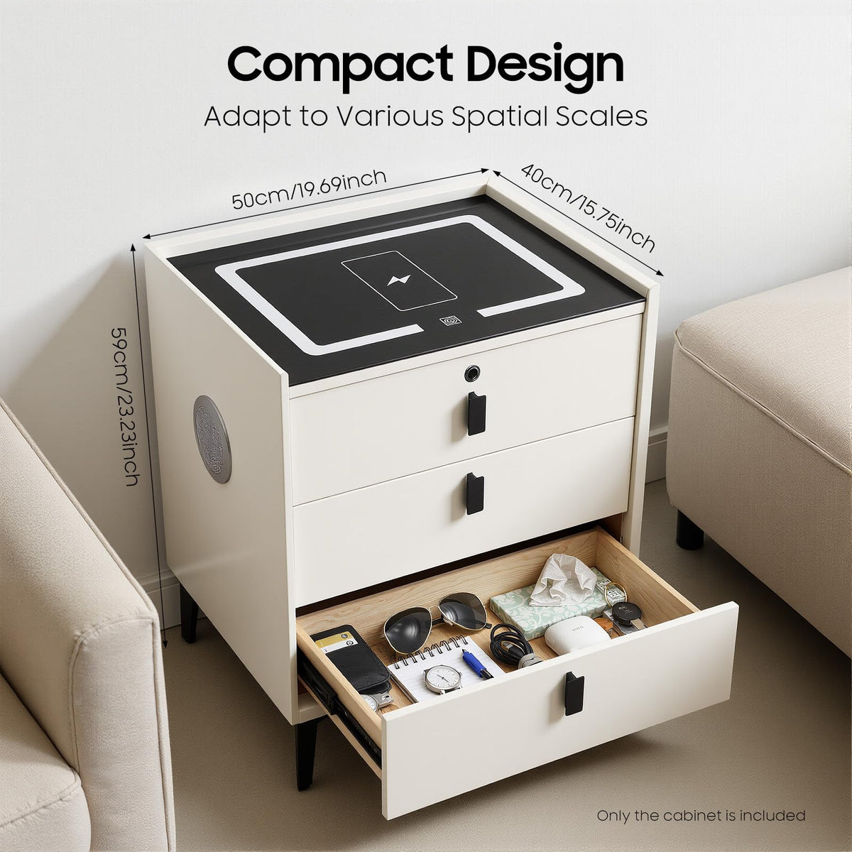 3 Drawer Smart Nightstand with Bluetooth Speaker USB Charging G286251