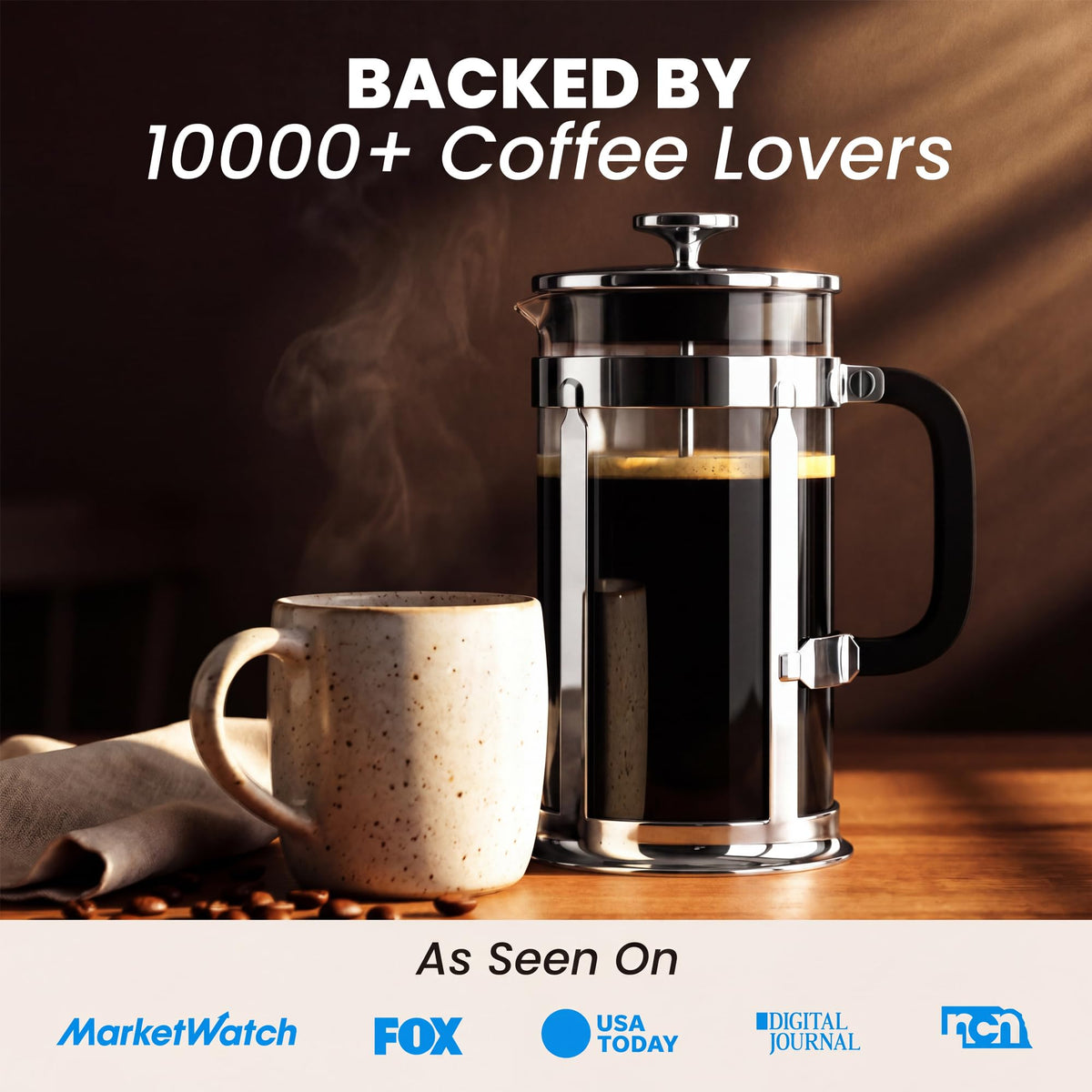 French Press Coffee Maker 34oz Chrome Borosilicate Glass J3179