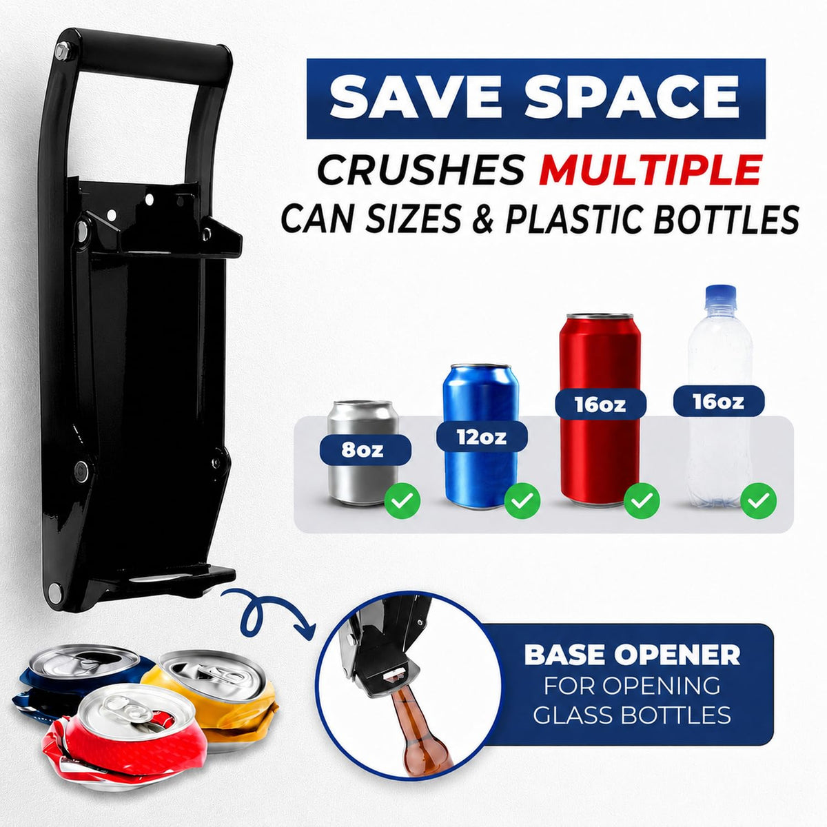 Wall Mounted Heavy Duty Can Crusher with Bottle Opener I775
