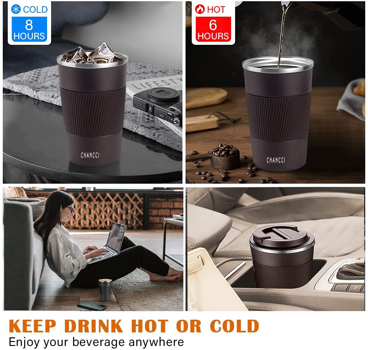16 oz Insulated Stainless Steel Travel Coffee Mug with Screw Lid A394091