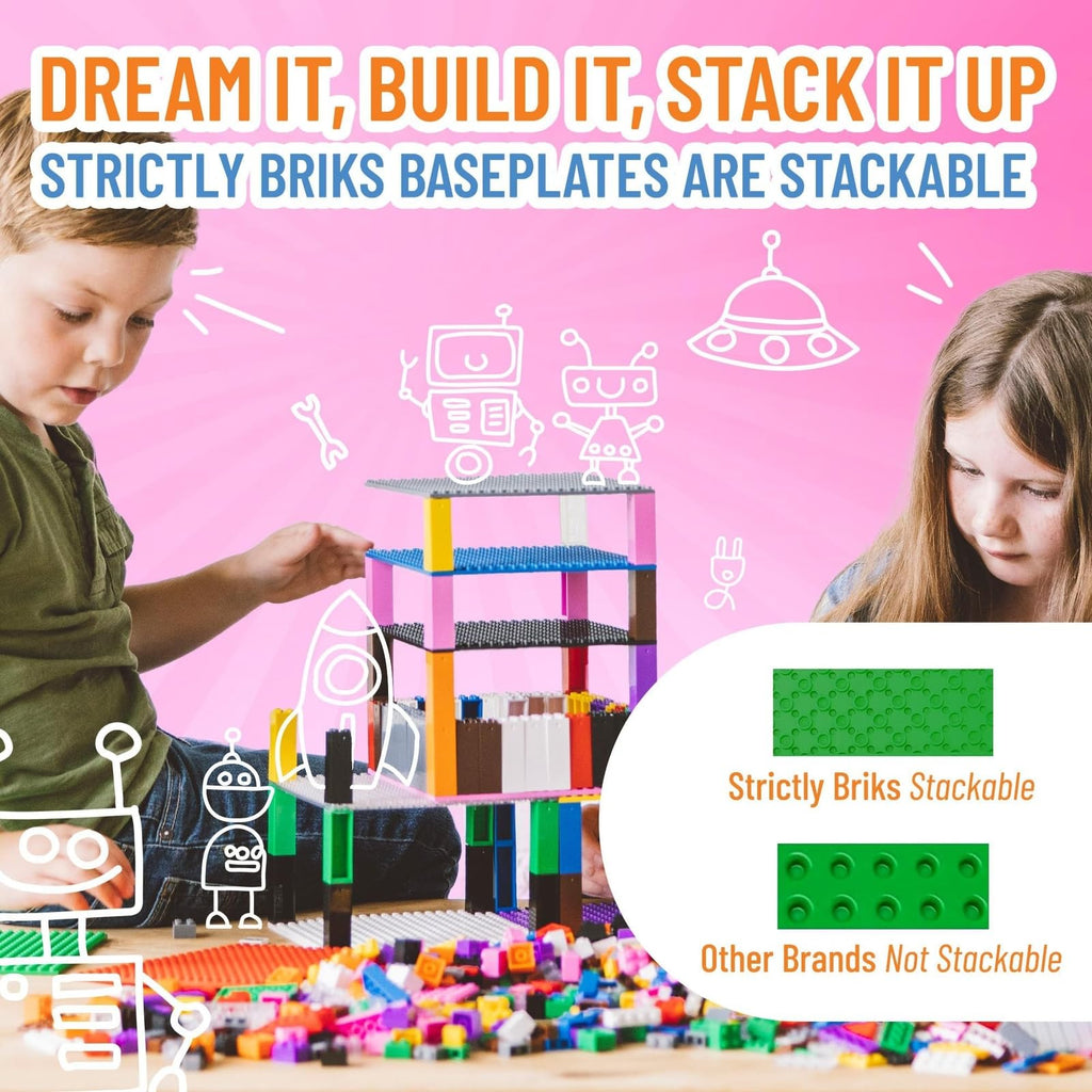 10 x 10 in 6 Baseplates with 50 Stackers Building Toy Blocks S406