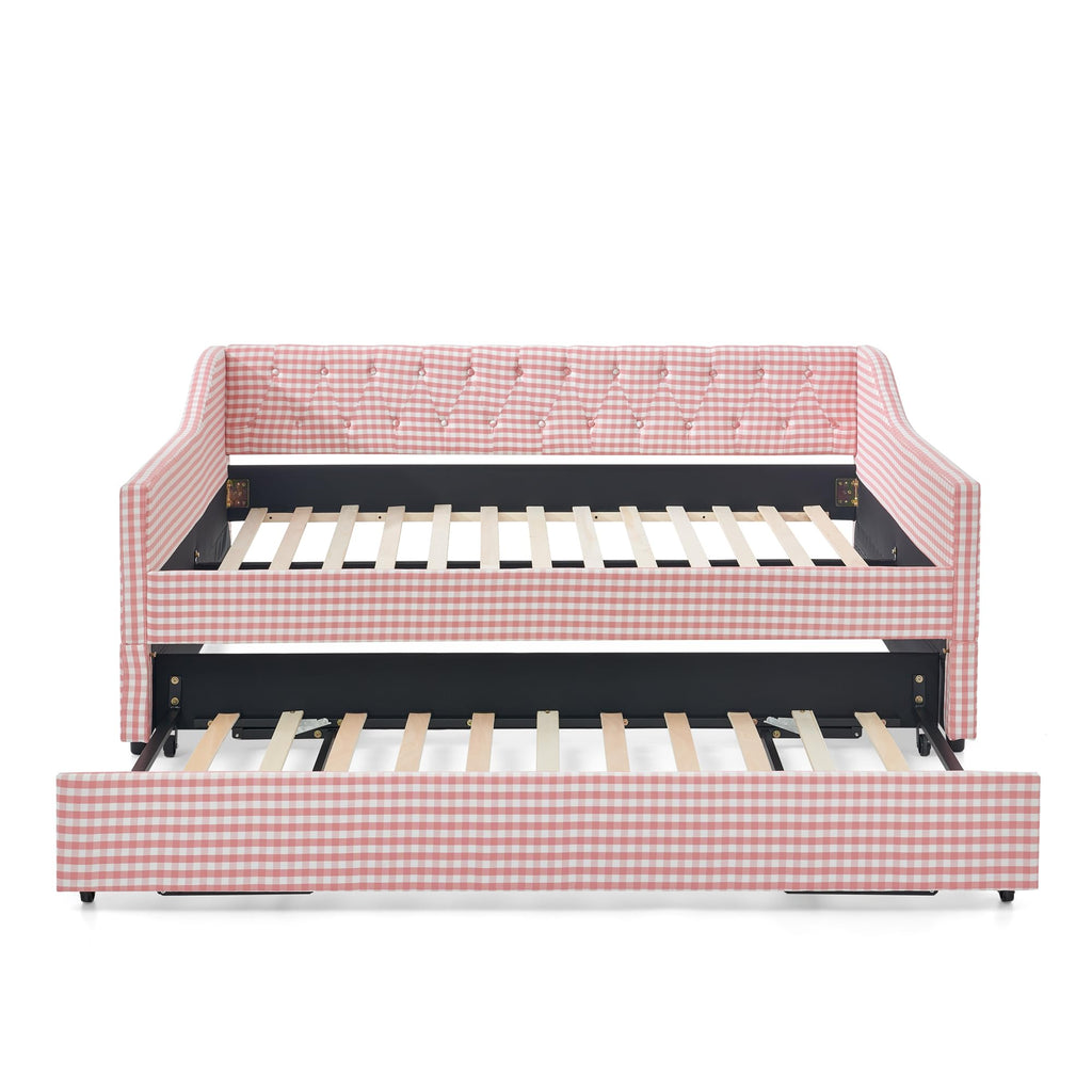 Full Size Upholstered Daybed with Trundle and Side Pocket S619